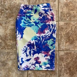 Stretchy Floral Pencil Skirt - Midi Length